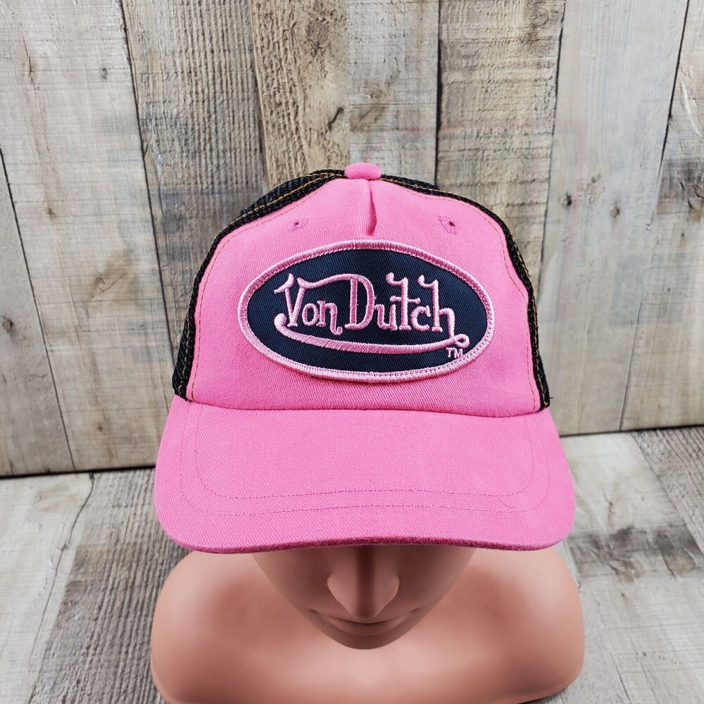 Von Dutch Girls Hat Embroidered Snap Back Trucker Hat PINK Appr 15-19in Logo Y2K